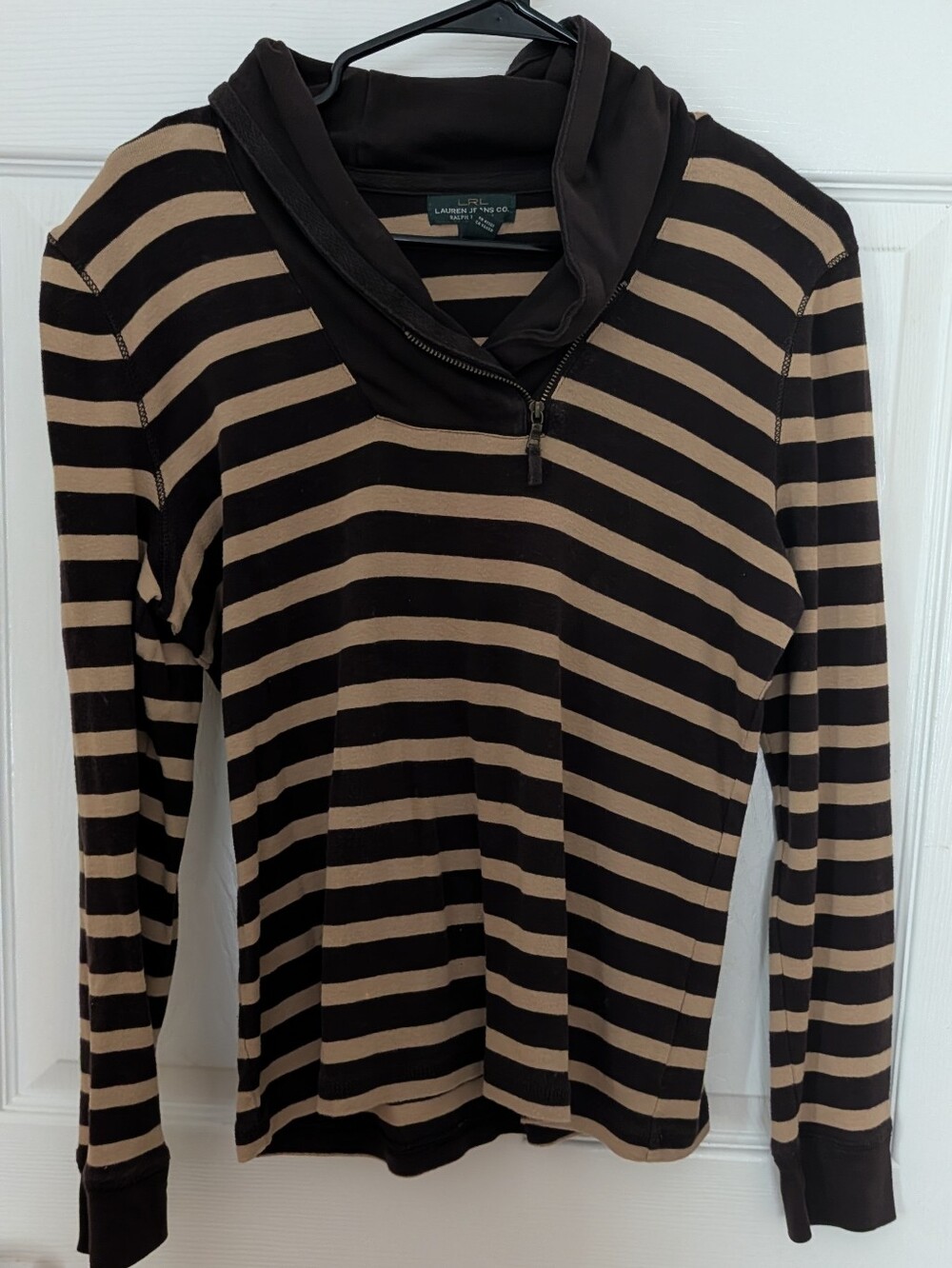 Ralph Lauren Striped Hooded Pullover in Black and Tan